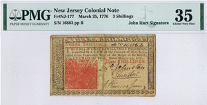 Three Shillings New-Jersey Currency – Signed by Declaration of Independence’s John Hart. image